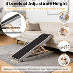 Dog Ramp for Bed, 4 Adjustable Height Wooden Ramp for Dogs from 14"–20", 17" Wide Pet Ramps for Dogs to Get on High Bed/Couch/Car with Soft Padding & Anti-Slip Grip, Up to 250LBS for Small/Large Dog