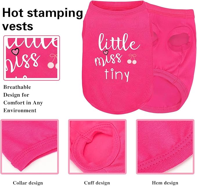 Pink Cotton Dog Shirt with 'Little Miss Tiny' Print, Soft & Breathable Pet Apparel for Small to Large Dogs, All-Season Sleeveless Vest, Cute and Comfortable Dog Outfit.Pink Cherry4XL