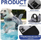 ASENKU Dog Life Jacket - Pet Safety Vest for Swimming & Boating, Shark Life Jacket with Floatation, Dog Lifesavers Swimsuits for Small Medium Large Dogs (Grey, L)