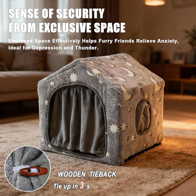 Indoor Dog House, Night-Luminous Star Dog Tent with Frame, Washable Dog Cave Bed, Suitable for 36-66 lb Medium and Large Dog
