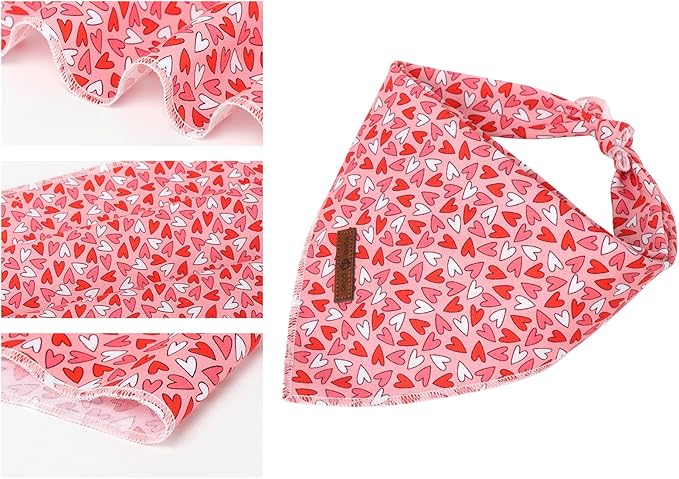 Lionet Paws Valentine's Day Dog Bandanas 2 Pack, Pink Dog Triangle Red Hearts Dog Kerchief,Adjustable Triangle Holiday Scarves for Medium Large Dogs Pets