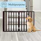 3-Panel Indoor Foldable Dog Fence for Stairs, Hallways, or Doorways - 54x24-Inch Wood Freestanding Dog Gates by PETMAKER (Brown)