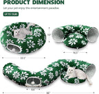 Cat Tunnel for Indoor Cats, Cute Peekaboo Cat Cave with Dangling Balls, Pet Donut Tunnel Bed with Circle Mat for Puppy Kitten Rabbit, Green Flower