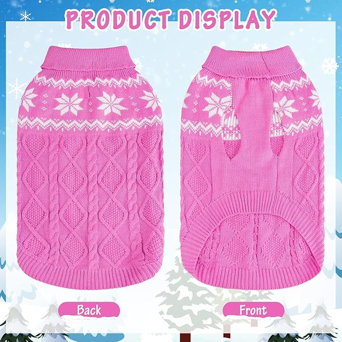 Warm Winter Dog Sweater - Cold Weather Pet Clothes for Small Medium Large Dogs Indoor Outdoor, Soft Classic Knit Puppy Apparel, Pink, XS