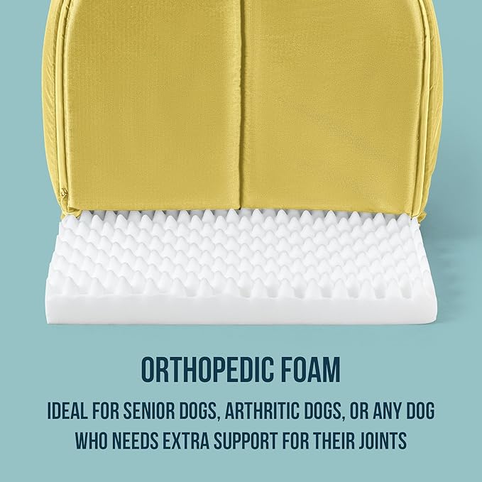 Orthopedic Dog House 2.0 - Outdoor Waterproof Dog Shelter w/Porch - Scratch Proof Indoor Pet House w/Egg-Crate Foam - Ideal for Large Breeds & Fits 36-Inch Crate - 35"x22", Moonstone