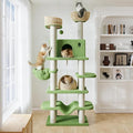 SHA CERLIN 82" Handmade Rattan Cat Tree Tower, Multi-Level Activity Center with Sisal Scratching Posts, Plush Condo, Wicker Perches & Hammock, Large Indoor Cat Playground, Green