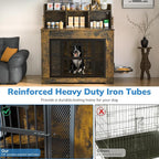 Petrova 33" Dog Crate Furniture for 1 Dogs, Heavy Duty Indoor Dog Kennel for Small/Medium Dogs, Wooden Dog Cage with 2 Stainless Steel Bowls, 4 Hooks, LED Light, Brown