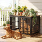 Petrova 47" Dog Crate Furniture with Name Tag, Heavy Duty Dog Kennel Indoor for Large/Medium Dogs, Wooden Dog Cage with Sliding Door, Decorate House as TV Stand, End Table, Rustic Brown