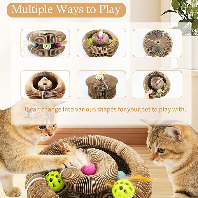 Upgraded-Magnetic Magic Organ Cardboard Cat Scratcher Board Toy, New Feather Balls Cardboard Scratching Pad for Mental Physical Exercise, Interactive Toys for Indoor Cats, Kitty
