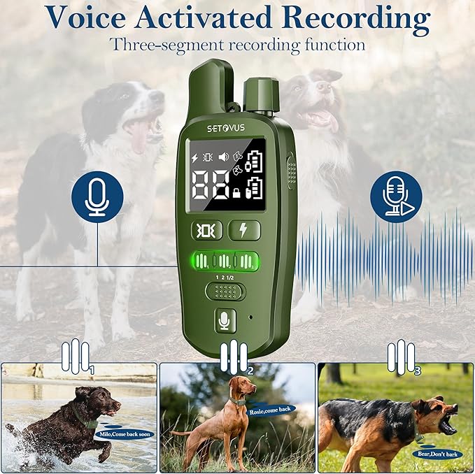 Dog Shock Collar for 2 Dogs, 4500FT Dog Training Collar Rechargeable Electric Collar with Recording & Calling & Vibration & Shock for All Breeds (Green)