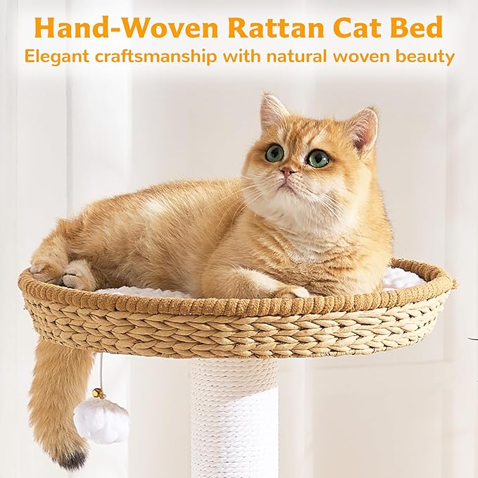Modern Cat Tree Tower for Large Cat with Scratching Post for Indoor, 46 inch Multi-Level Cat Tower with Handwoven Beds, Cat Cave, Dangling Balls