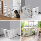 Freestanding Dog Gate Indoor,Doggie Gate Foldable Dog Gates for Doorways,Stairs or Hallways, Wooden White Pet Gate for The House, Pet Fence with Support Feet Included,32 "Height-6 Panels