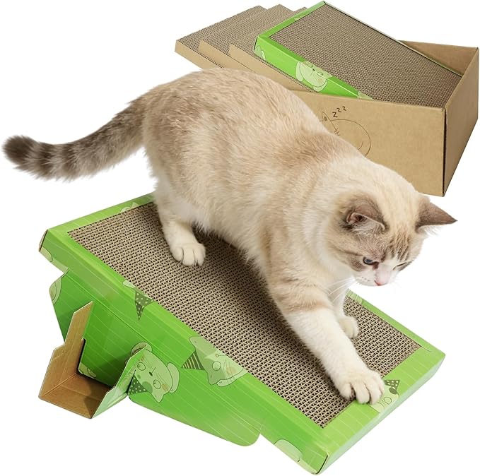 3 Pack Cat Scratch Pad with Box,Slope Cardboard Scratcher for Indoor Cats Protects Furniture,Reversible Scratching Board for Cats with Catnips Bed for Small Medium Cats Kitten Rest