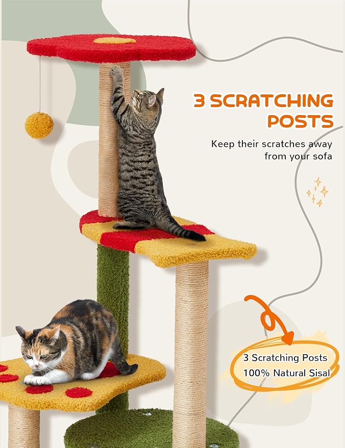 37in Cute Cat Tree Kitten Cat Tower for Indoor Cat Condo Sisal Scratching Posts with Jump Platform Cat Furniture Activity Center