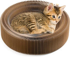 Collapsible Cat Scratcher Lounge Bed, Cardboard Cat Bed, Corrugated Pet Scratcher Pad, Round Shape Cat Scratching Bed Nest for Indoor Big Large Kitty Kitten Cats