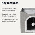Amazon Basics Cat House 1 Story, Foldable Cat Condo with Sisal Scratch Pad, Grey