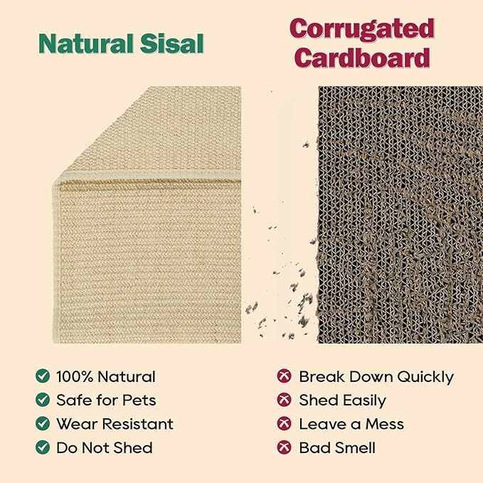 Zakkart L-Shaped Sisal Cat Scratcher, 24.8'' Tall Convertible 70° Vertical Scratching Pad & 20° Ramp Scratcher, Natural Sisal Mat, Solid Wood Frame, Helps Protect Furniture, Easy Assembly (Dark)