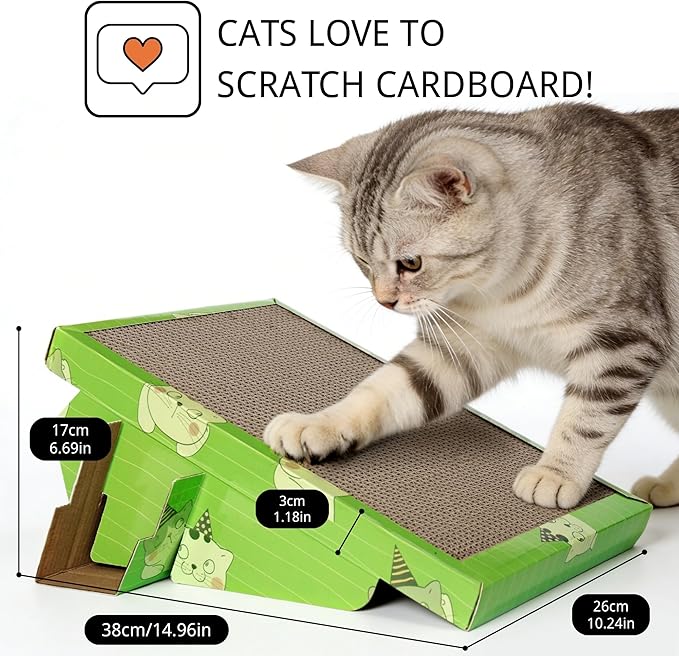 3 Pack Cat Scratch Pad with Box,Slope Cardboard Scratcher for Indoor Cats Protects Furniture,Reversible Scratching Board for Cats with Catnips Bed for Small Medium Cats Kitten Rest