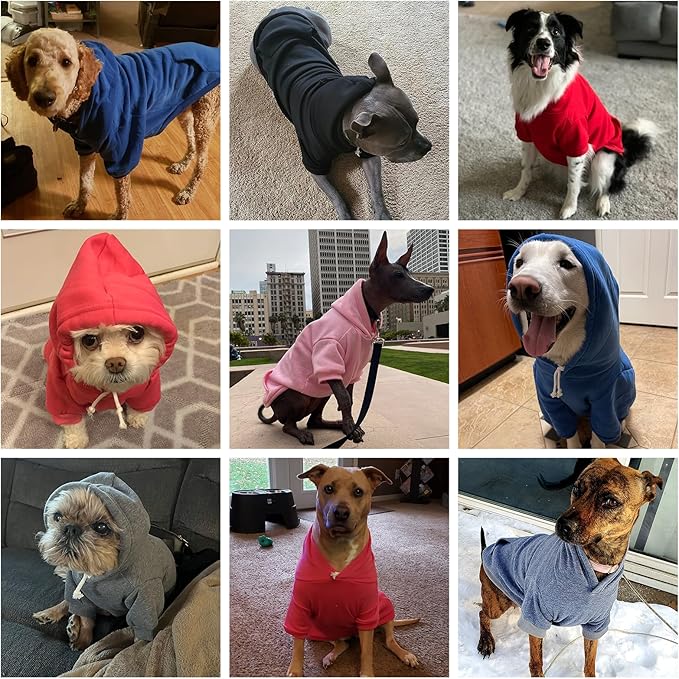 KOOLTAIL Dog Hoodie for Large Medium Small Dogs, Soft and Warm Pet Sweater with Leash Hole and Pocket Boy Girl, Puppy Fall Winter Jacket Clothes, French Pitbull Cold Weather Coat Sweatshirt, Grey XL