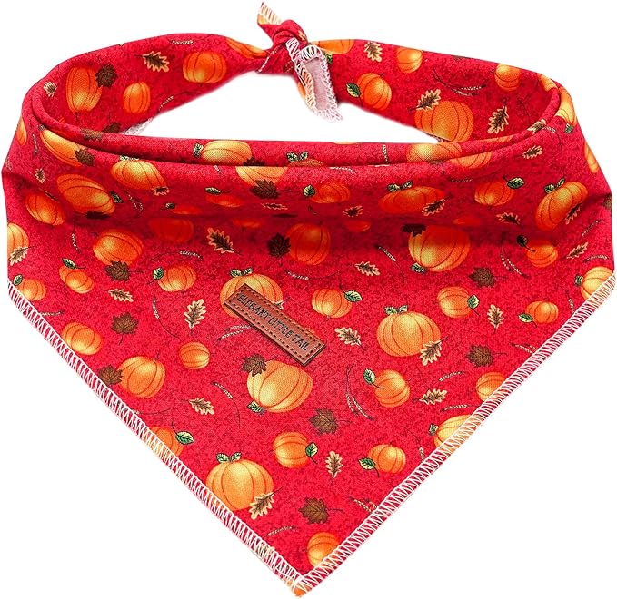 Elegant Little Tail Dog Bandana - Halloween Pumpkin Bandanas for Small, Medium, Large Dogs - Washable Square Scarf, Adjustable Kerchief for Girl Boy Dogs