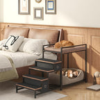 Pet Bunk Bed with Removable Stairs and 2 Drawers, Dogs/Cats Window Perch, Dog Window Seat with Soft Cushion, Ultra-Shallow Steps, Sturdy Metal Frame, Non-Slip, Load Capacity 60 LBS