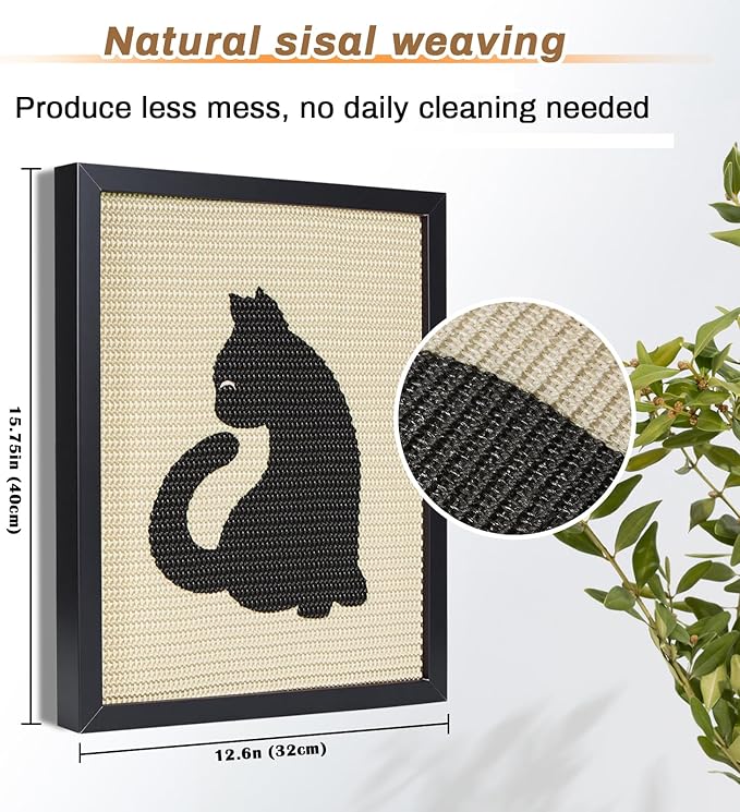 Ownpets Sisal Cat Scratcher, Cat Wall Mounted Scratcher, Cute Scratch Pad for Indoor Cats, with Frame Decorative Art Scratching Board Furniture Protector