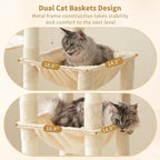 Heybly Cat Tree, 71-Inch Tall Cat Tower for Large Maine Coon Cats with Extra-Large Baseboard, Cat Condo Furniture with Multi-Level Platforms, 2 Hammocks and 12 Scratching Posts, Beige HCT037M