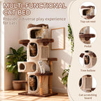 RPZ Cat Tree Tower for Large Cats, 69” Tall Heavy Duty Modern Cat Tower with Natural Wood Trunks, Multi-Level Cat Condo & Scratching Tower, Brown Cat Tree for Indoor Cats to Play and Sleep