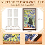 Wall Art Cat Scratcher Sisal Mat, No-Drill Wall Mounted Cat Scratch Pad with Frame, 13.8 x 21.7 Inch Cat Wall Scratchers for Indoor Cats（Irises）