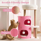 Modern Cat Tree for Indoor Cats Large Adult, 36in H Cat Tree Tower with Scratching Posts, Cozy Cat Bed Cave, Washable Cushions, Dangling Balls, Play&Nap Cat House Condo for All Breeds, Pink