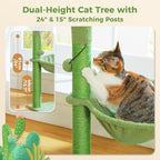 PAWZ Road Cactus Cat Tree, 33 Inchs Cat Tower with Large Soft Hammock and Fully Wrapped Sisal Scratching Post for Indoor Cats