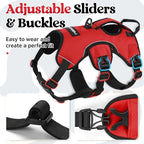 rabbitgoo Escape Proof Dog Harness, Soft Padded Full Body Pet Harness, Reflective Adjustable No Pull Vest with Lift Handle and Leash Clip for Large Dogs Walking Hiking Training, L, Red