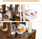 Heybly Cat Tree with Litter Box Enclosure for Indoor Big Cat, Cat Tower for Large Cats 20lbs Heavy Duty, Modern Cat Condo Furniture with Scratching Posts, Rustic Brown HCT110SR