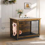 JY QAQA Dog Crate Furniture, Wooden Dogs Crate Table, Double-Doors Dog Furniture, Indoor Dog Kennel, Dog House, Dog Cage/Brown/L