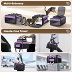 Top and 2 Sides Expandable Cat Carrier 18x13.5x9.5, TSA Airline Approved Dog Carriers for Small Dogs, Soft-Sided Pet Carrier with Self-Locking Zippers for Kitten,Rabbit, Puppy Purple