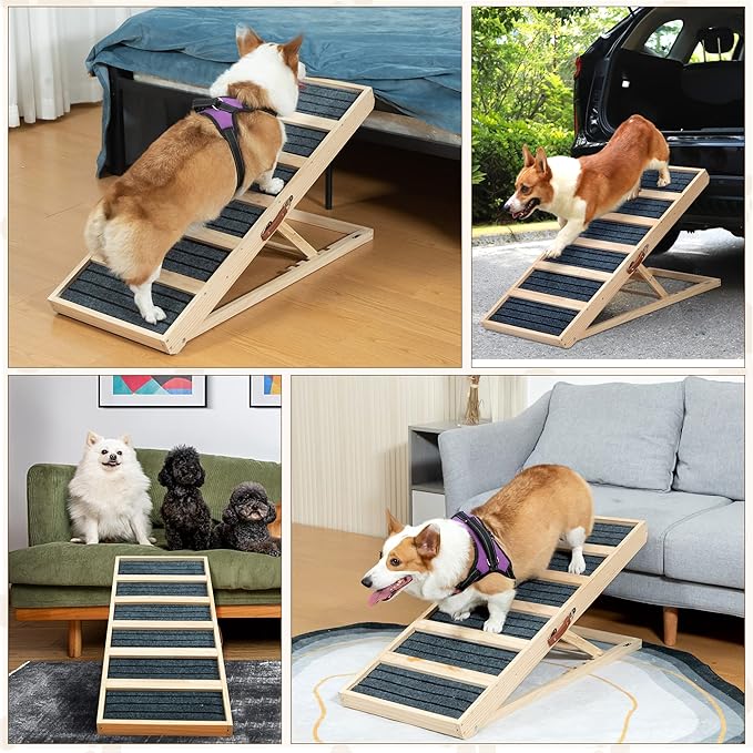 Dog Ramp for Bed, Foldable 4 Height Adjustable from 16" to 24" Pet Ramp for Couch, Small to Large Dog Bed Couch Car Stairs Ramp for Dog Get on Bed Truck SUV Up to 132LBS