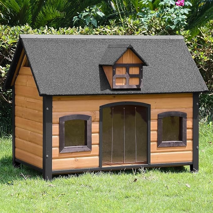 GUTINNEEN Large Dog House Outdoor & Indoor Dog Cage with All-Around Metal Frame,Waterproof Dog Kennel for Small,Medium,Large Dogs