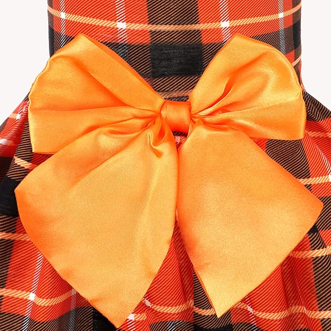 PUPTECK Plaid Fall Dog Dress Pet Apparel for Autumn with Cute Bowtie Puppy Clothes Outfit, Plaid, S