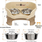 Neater Feeder Deluxe Mess-Proof Elevated Dog Bowls for Small Dogs (Up to 19 lbs), 2 Height Adjustable (6” & 7.5”) No-Spill Raised Dog Bowl Stand, Stainless Steel Food Bowl Set, Made in USA, Cappuccino