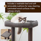 PetPals 5-Level 46.4” Mid-Century Modern Cat Tree with Hexagon Condo, Replaceable Recycled Paper Rope Scratchers, Washable Bed&Toys, Quick Assembly, Ideal for Medium Cats,Dark Brown