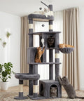 Heavy Duty Cat Tree for Indoor Cat, 74 Inch Cat Tower with Scratching Post, Hanging Basket, Cat Condo with Large Platform for Large Cats, PMT04DG, Dark Grey