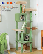 PEQULTI 71'' Cat Tree for Indoor Cats with Big Hammock, Tall Cat Tower for Large Cats with 2 Cat Condo, 2 Soft Top Perch, Scratching Posts and Pad, Green