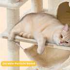Yaheetech Cat Tree, 67in Large Tower w/ 3 Removable Teaser Sticks, 2 Kitten-Ear Shaped Perches, 2 Condos, Hammock, Scratching Post, Multi Level Pet House, Beige