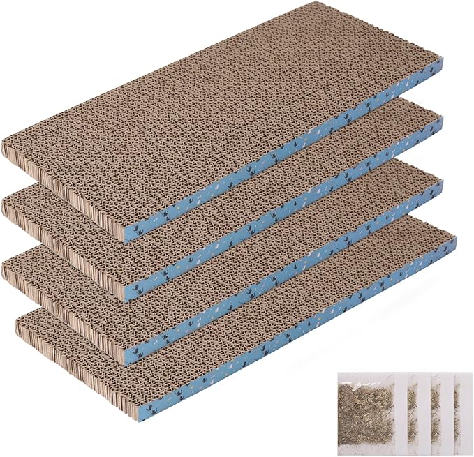 4Pack Cat Scratcher Pad, Reversible Scratching Cardboard, 14" Lx5.3 W Post Board for Indoor Cats Cardboard pad Sleep Play and Grind Claws