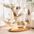 Aesthetic Flower Cat Tree Tower with Scratching Post for Indoor Cats, 37" H Modern Cat Tree with Wood Sculpted Branch, Flower Cat Beds, Mushroom Scratcher & Interactive Squeaky Toy, White
