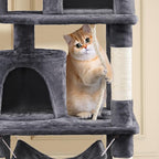 Topeakmart 62.2 inches Cat Tree with Double Condos, Scratching Posts & Hammock, Kitty Activity Tree Center Kitten Play House, Dark Gray