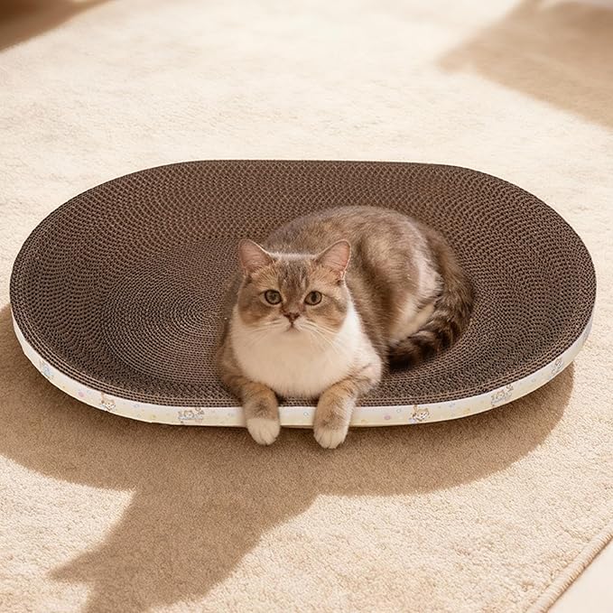Càt Scràtcher Cardboard, Raised Edge Design, 1 Piece, Large Cat Scratcher Cardboard, Oval Indoor Cat Scratcher Bed, Blends with Home Decor, for Small Large Kitten Play Sleep Outdoor Home Living Room