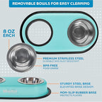 Master Pet Supply Double Dog Bowls Set with Elevated Base and 2 (8 oz) Stainless Steel Removable Dishes (Aqua Sky) – Double Cat Food Water Bowl, Dog Puppy Food Bowl Set, Rust Resistant