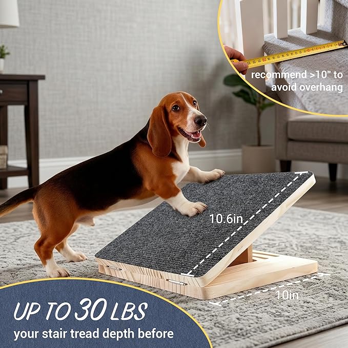 Dog Ramp for Stairs 6 Pack - Adjustable Wooden Stair Wedges for Small Dogs, Foldable Indoor Dog Stair Ramp with Triangular Support and Non-Slip Pads for Senior and Short-Legged Pets