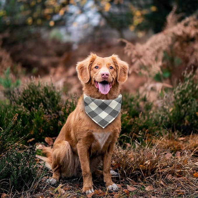 Bubblepup Dog Bandanas, Fall Dog Bandana for Boys Girls, Plaid Reversible Triangle Bibs Scarf Accessories for Dogs Pets